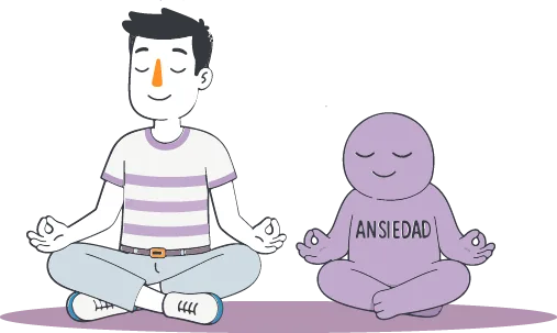 Ilustración de una persona meditando junto a su ansiedad