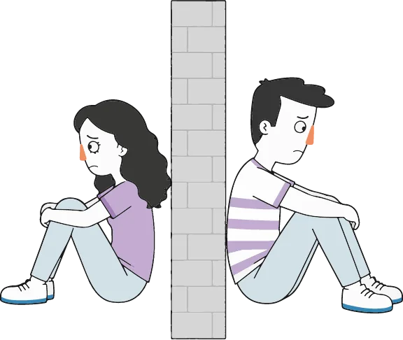 Ilustración de una pareja separada por un muro