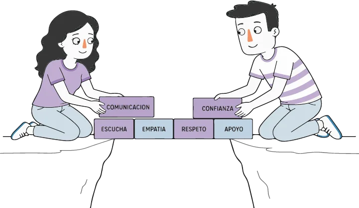 Ilustración de una pareja construyendo un puente emocional