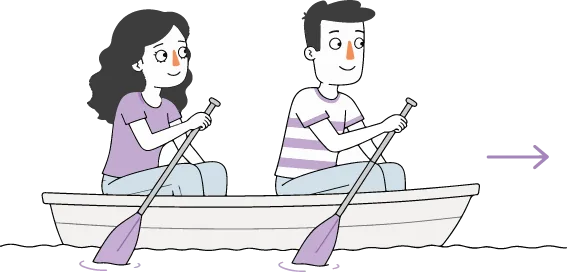 Ilustración de una pareja avanzando en la misma dirección