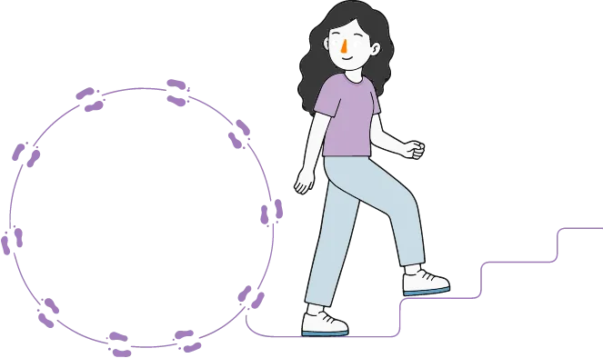 Ilustración de una persona saliendo de un ciclo de procrastinación