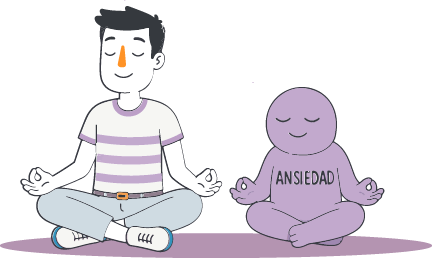Adrián meditando junto a una representación de la ansiedad